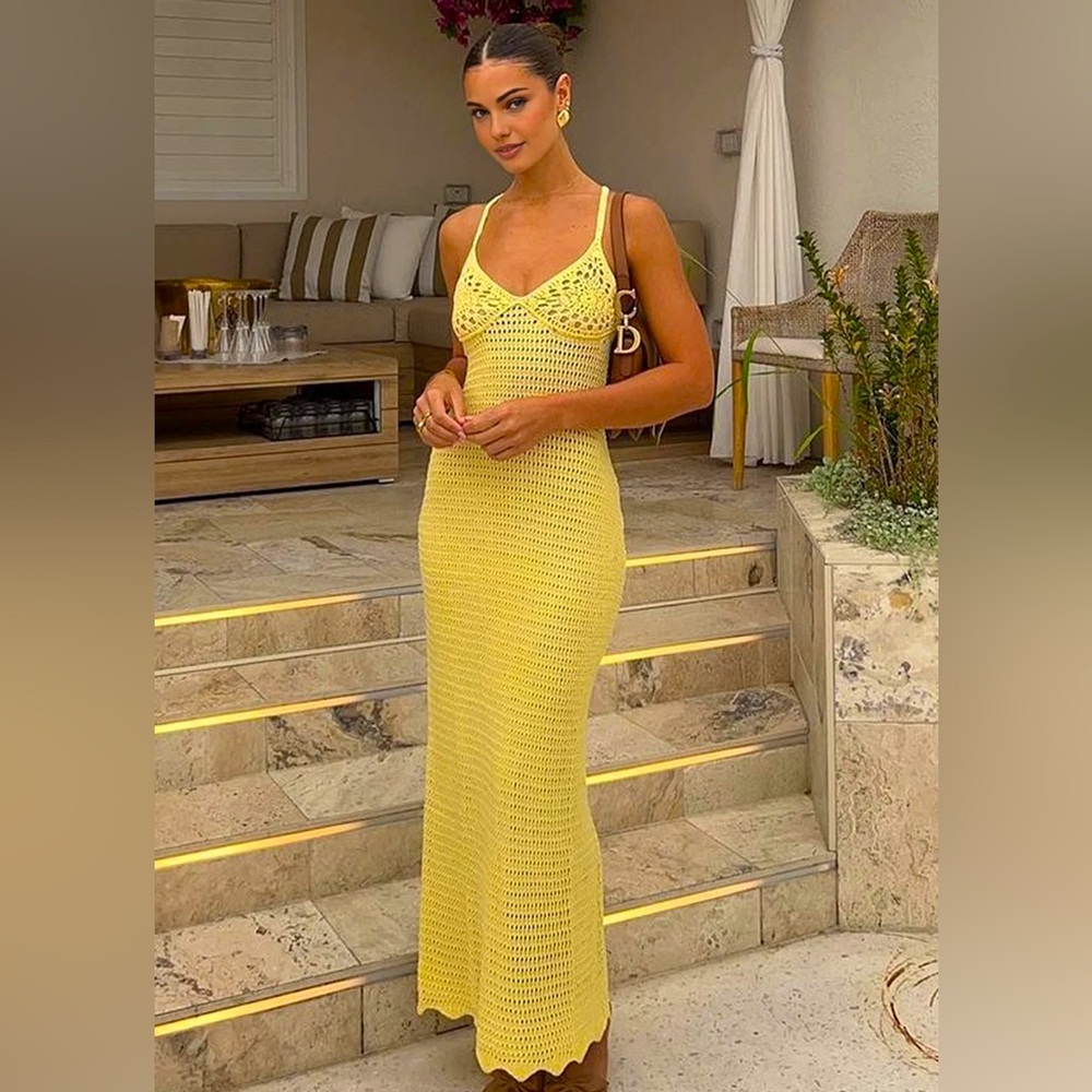 COMMENSE V-Neck Spaghetti Strap Sweater Long Dress